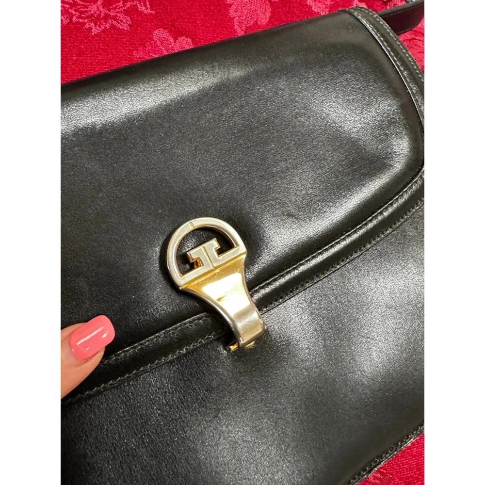 Gucci Vintage Black Leather Shoulder Bag w/ Gold Hardware